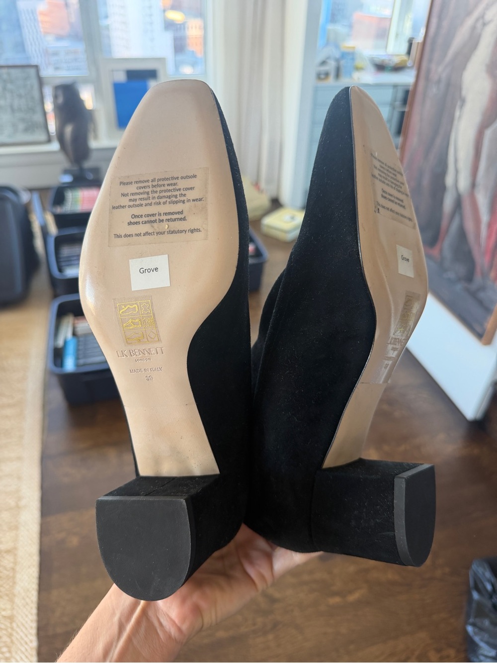 LK Bennett Black Suede Block Heel Pumps